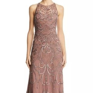Aidan Mattox Womens Pink Mesh Beaded Sequined Even